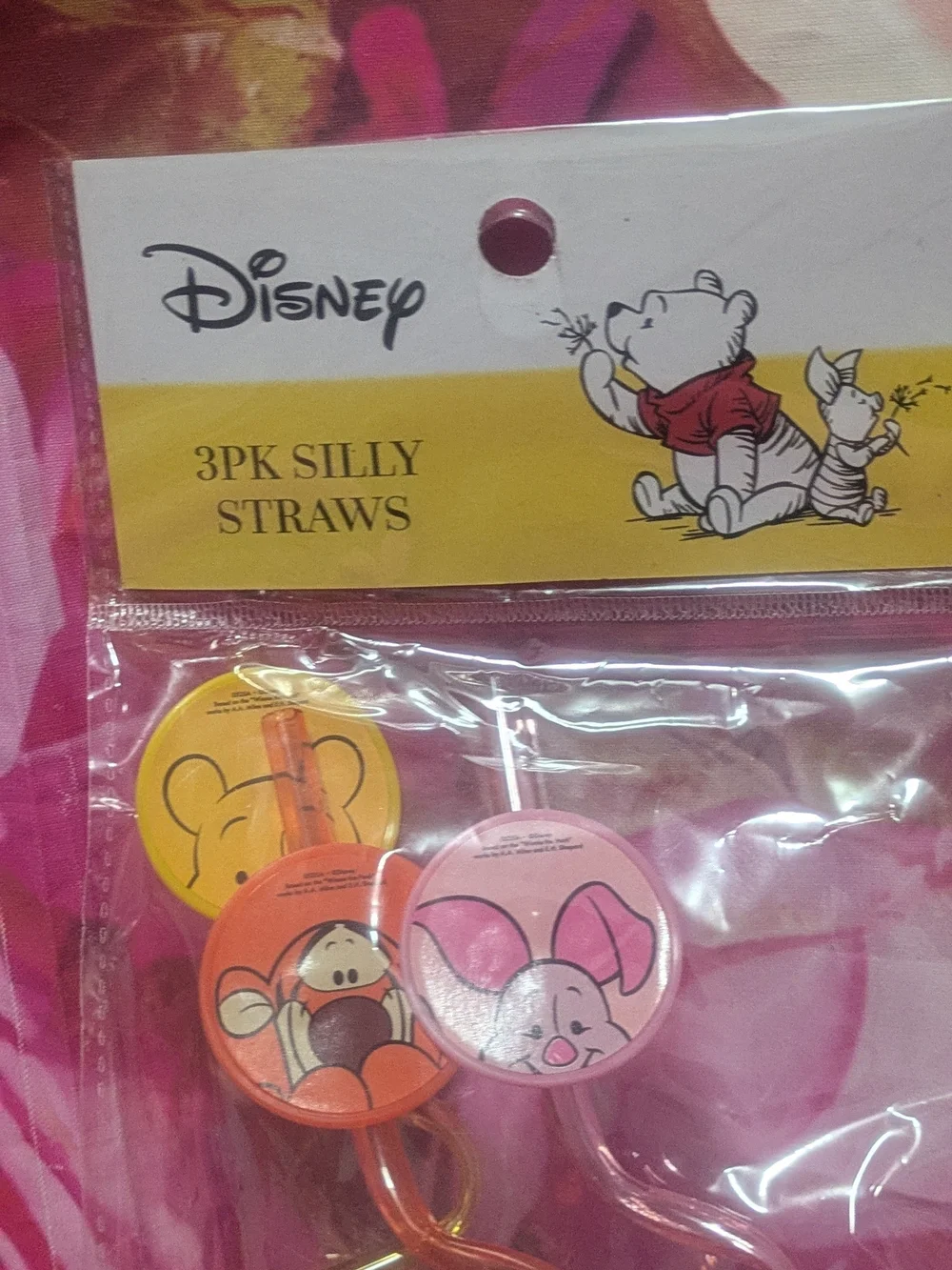 Disney Pink Winnie the Pooh Party Set with Pink Metallic Straws